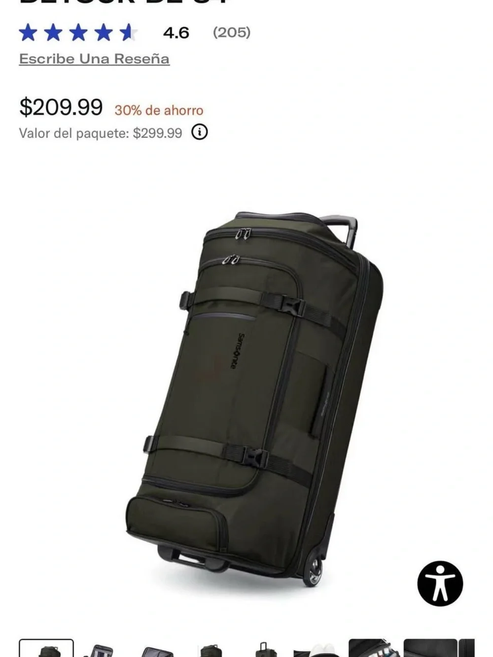 Samsonite Olive Green Rolling Duffel with Telescoping Handle
